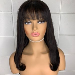 New 18inch Peruvian Straight Human Hair Wig with Bangs